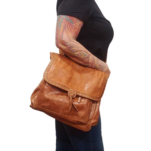 The Sak Ventura Embossed Leather Convertible Backpack/Crossbody Brown - Picture 8 of 11